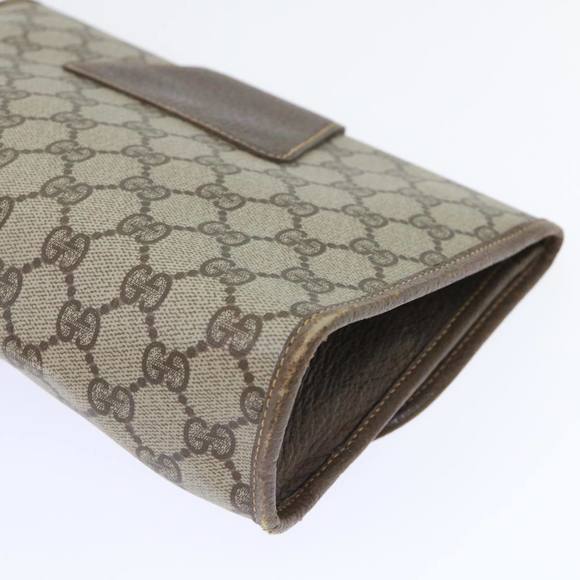 GUCCI GG Canvas Web Sherry Line Clutch Bag PVC Leather Beige Red Auth ep1335 - Picture 15 of 16